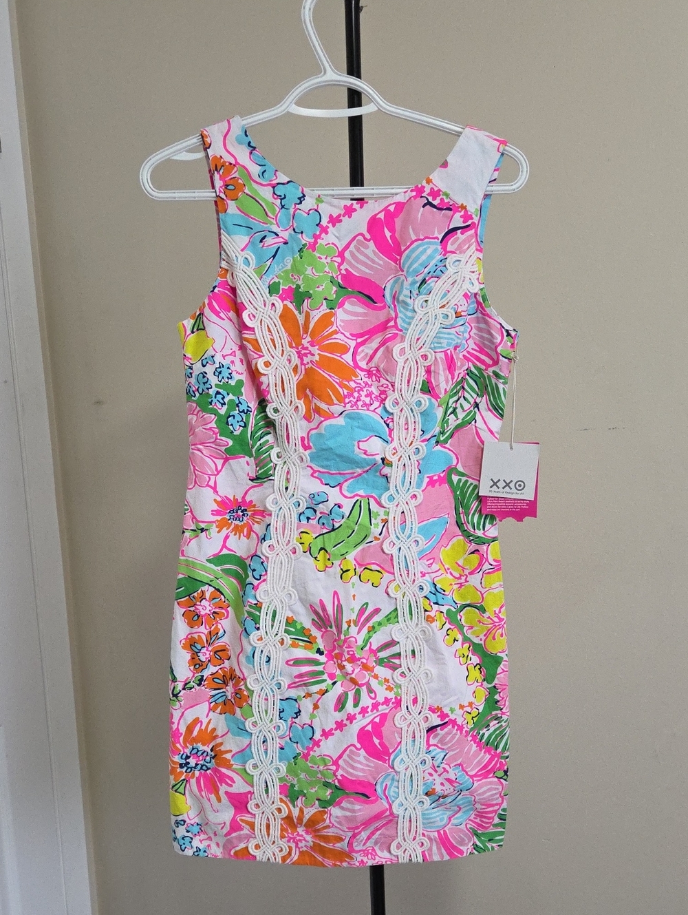 Nwt Lilly Pulitzer Pink Multi Floral Lace-Trim Shift Dress